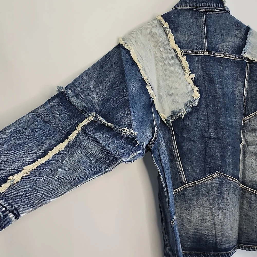 Sandrine Rose X Free People Distressed Blue Jean Jacket Size Medium - Picture 6 of 9